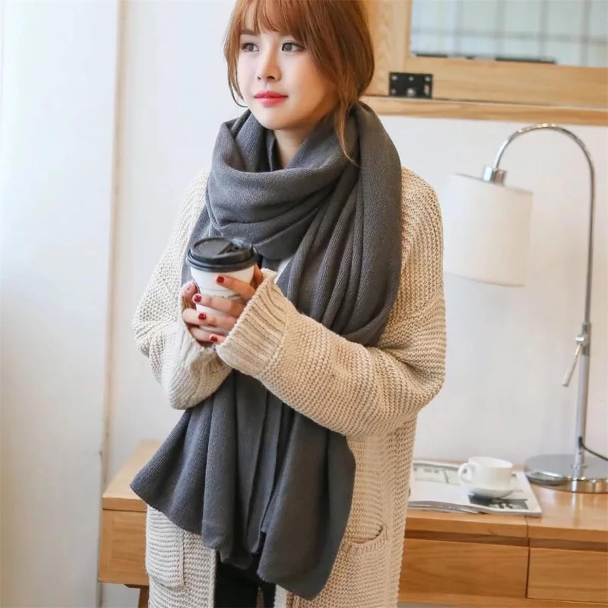 Rib Blanket Scarf for Women,Women'S Scarf Cashmere Feel Shawl,Fall Winter Warm Long Soft Chunky Shawl Wraps for Cold Weather