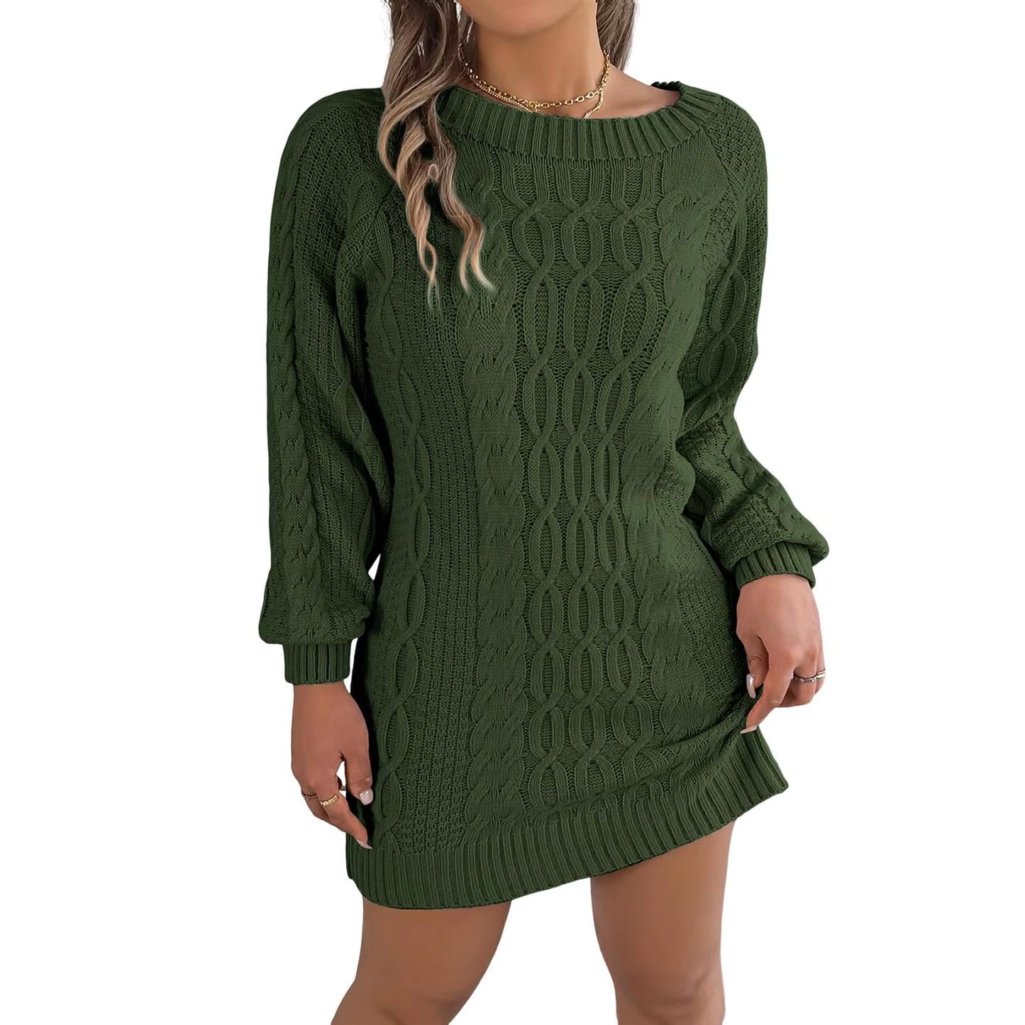 Women'S Long Sleeve Knitted Dresses Women Winter Autumn 2024 O-Neck A-Line Mini Dress Sexy Thicken Short Sweater Dress Black