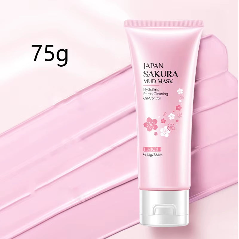 Japan Sakura Clay Mask Deep Cleansing Brightening Skin Mud Korean Face Mask Oil Control Shrink Pores Skin Care 80G