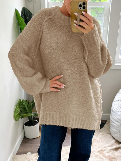 Womens Oversized Sweater 2025 Fall Trendy Fuzzy Crew Neck Long Sleeve Casual Tunic Sweaters