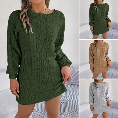 Women'S Long Sleeve Knitted Dresses Women Winter Autumn 2024 O-Neck A-Line Mini Dress Sexy Thicken Short Sweater Dress Black