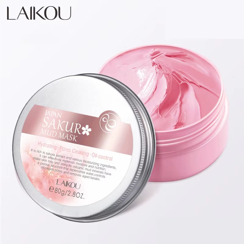 Japan Sakura Clay Mask Deep Cleansing Brightening Skin Mud Korean Face Mask Oil Control Shrink Pores Skin Care 80G
