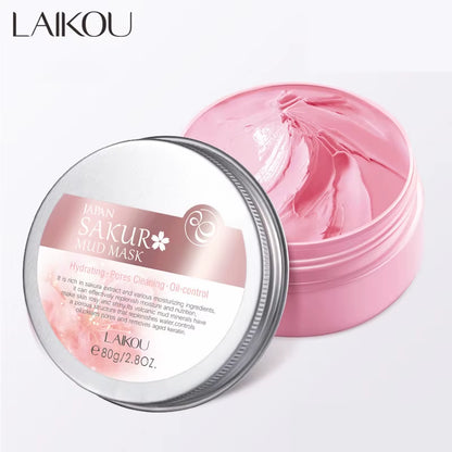 Japan Sakura Clay Mask Deep Cleansing Brightening Skin Mud Korean Face Mask Oil Control Shrink Pores Skin Care 80G