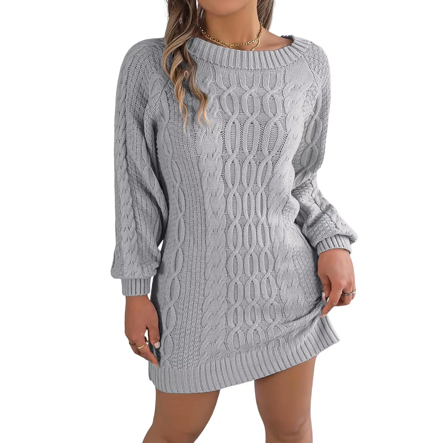 Women'S Long Sleeve Knitted Dresses Women Winter Autumn 2024 O-Neck A-Line Mini Dress Sexy Thicken Short Sweater Dress Black