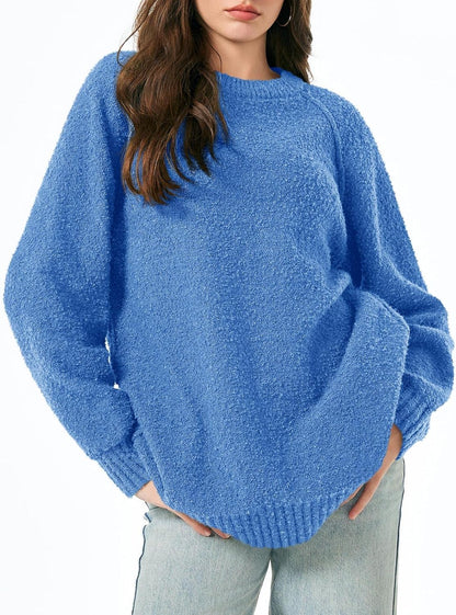 Womens Oversized Sweater 2025 Fall Trendy Fuzzy Crew Neck Long Sleeve Casual Tunic Sweaters