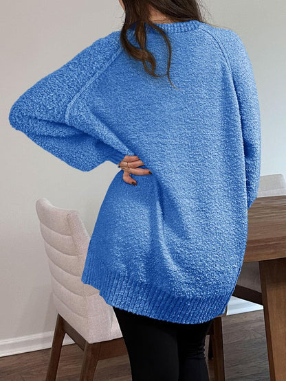 Womens Oversized Sweater 2025 Fall Trendy Fuzzy Crew Neck Long Sleeve Casual Tunic Sweaters
