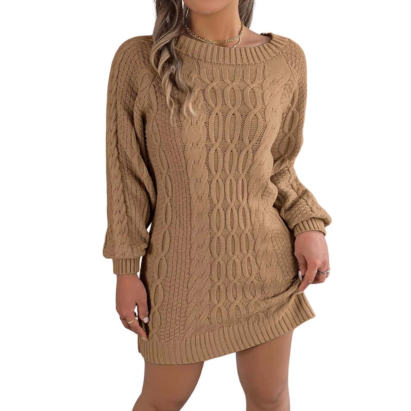 Women'S Long Sleeve Knitted Dresses Women Winter Autumn 2024 O-Neck A-Line Mini Dress Sexy Thicken Short Sweater Dress Black