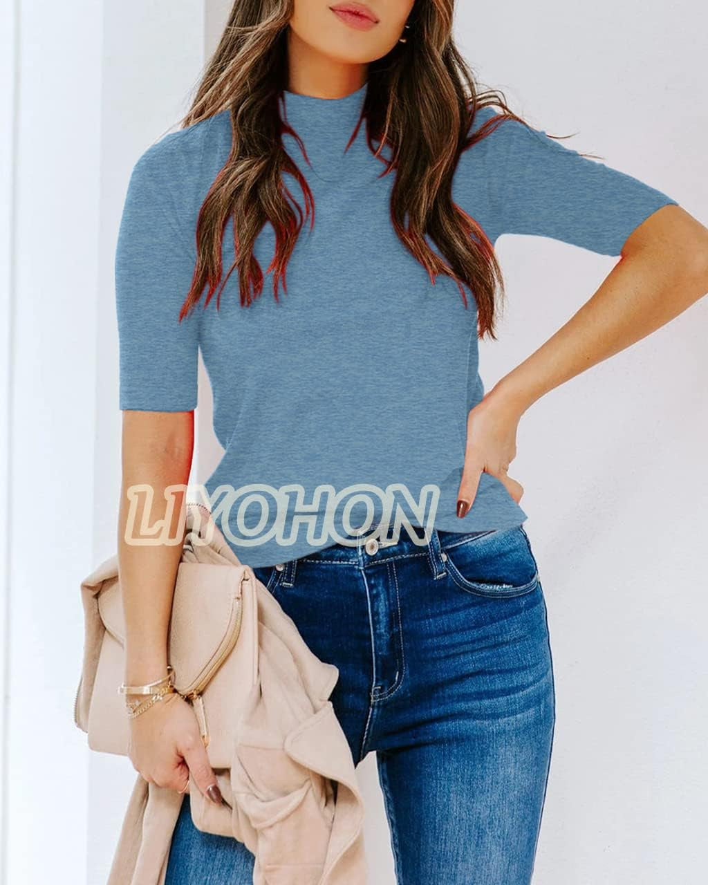 Womens Tops Dressy Casual Mock Turtleneck Business Short Sleeve T Shirts Going Out Tops 2025