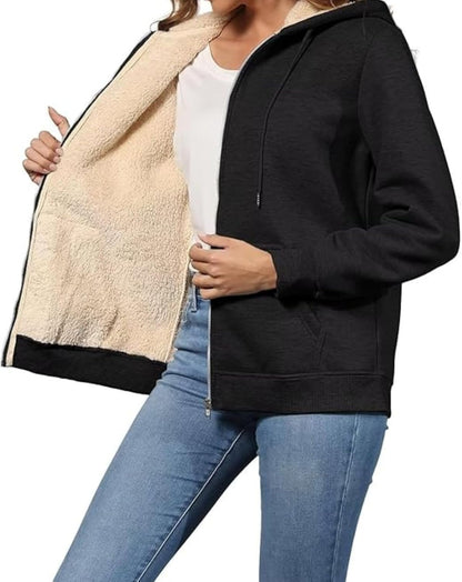 Women'S Fleece Jacket​ Sherpa Lined Full Zip ​Hoodie Winter Coat​ Warm Plush Pullover with Pockets, Warm Plush Coat​