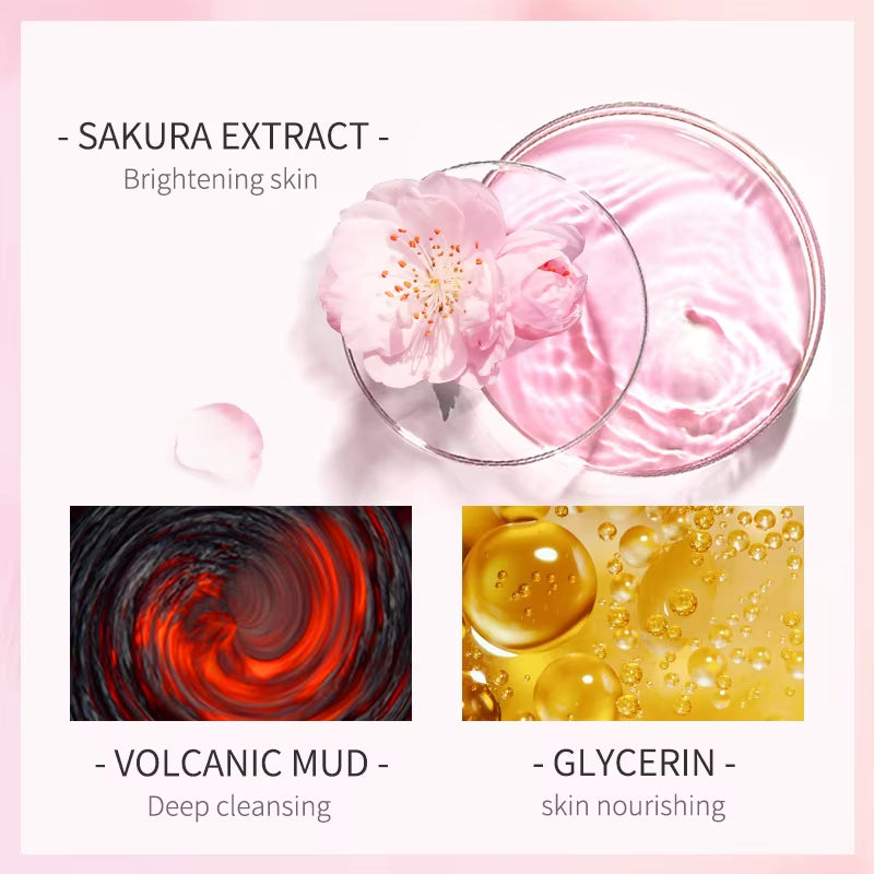 Japan Sakura Clay Mask Deep Cleansing Brightening Skin Mud Korean Face Mask Oil Control Shrink Pores Skin Care 80G