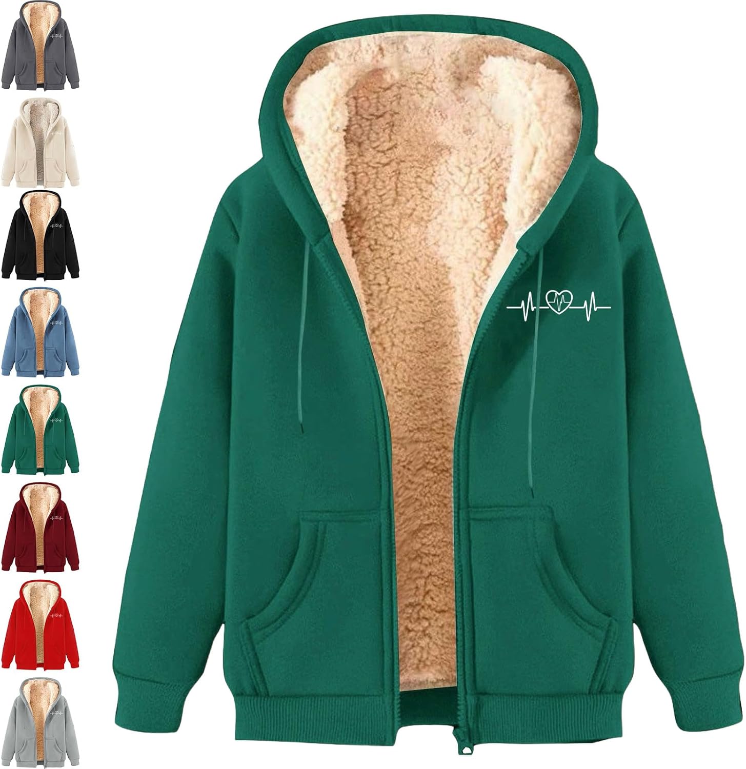 Women'S Fleece Jacket​ Sherpa Lined Full Zip ​Hoodie Winter Coat​ Warm Plush Pullover with Pockets, Warm Plush Coat​