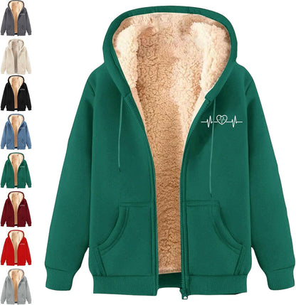 Women'S Fleece Jacket​ Sherpa Lined Full Zip ​Hoodie Winter Coat​ Warm Plush Pullover with Pockets, Warm Plush Coat​
