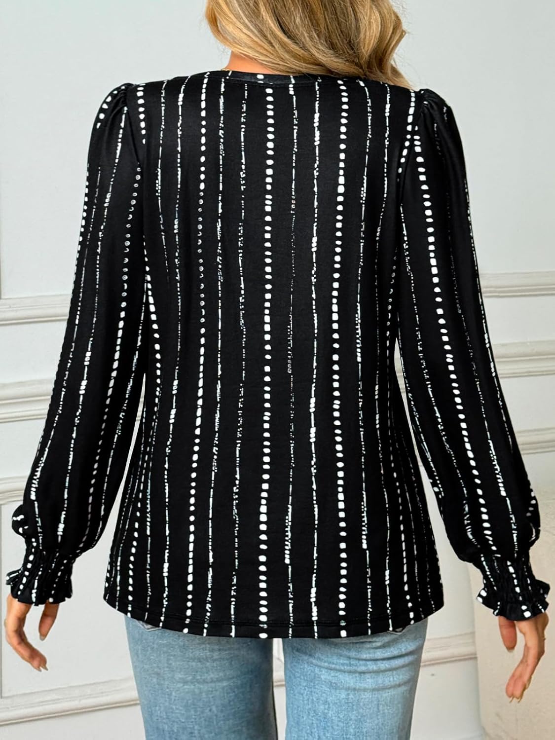 Long Sleeve Shirts Womens Pleated Business Casual Blouses with Smocked Cuffs