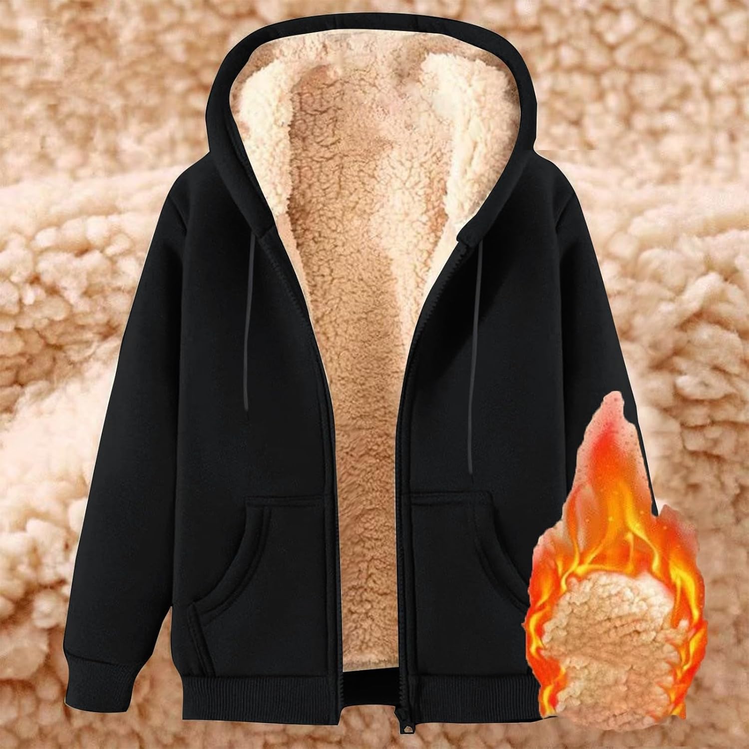Women'S Fleece Jacket​ Sherpa Lined Full Zip ​Hoodie Winter Coat​ Warm Plush Pullover with Pockets, Warm Plush Coat​