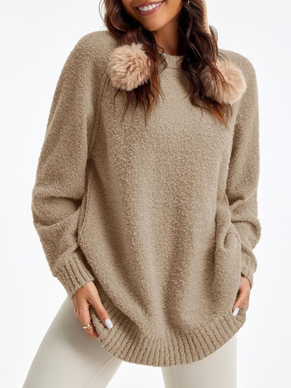 Womens Oversized Sweater 2025 Fall Trendy Fuzzy Crew Neck Long Sleeve Casual Tunic Sweaters