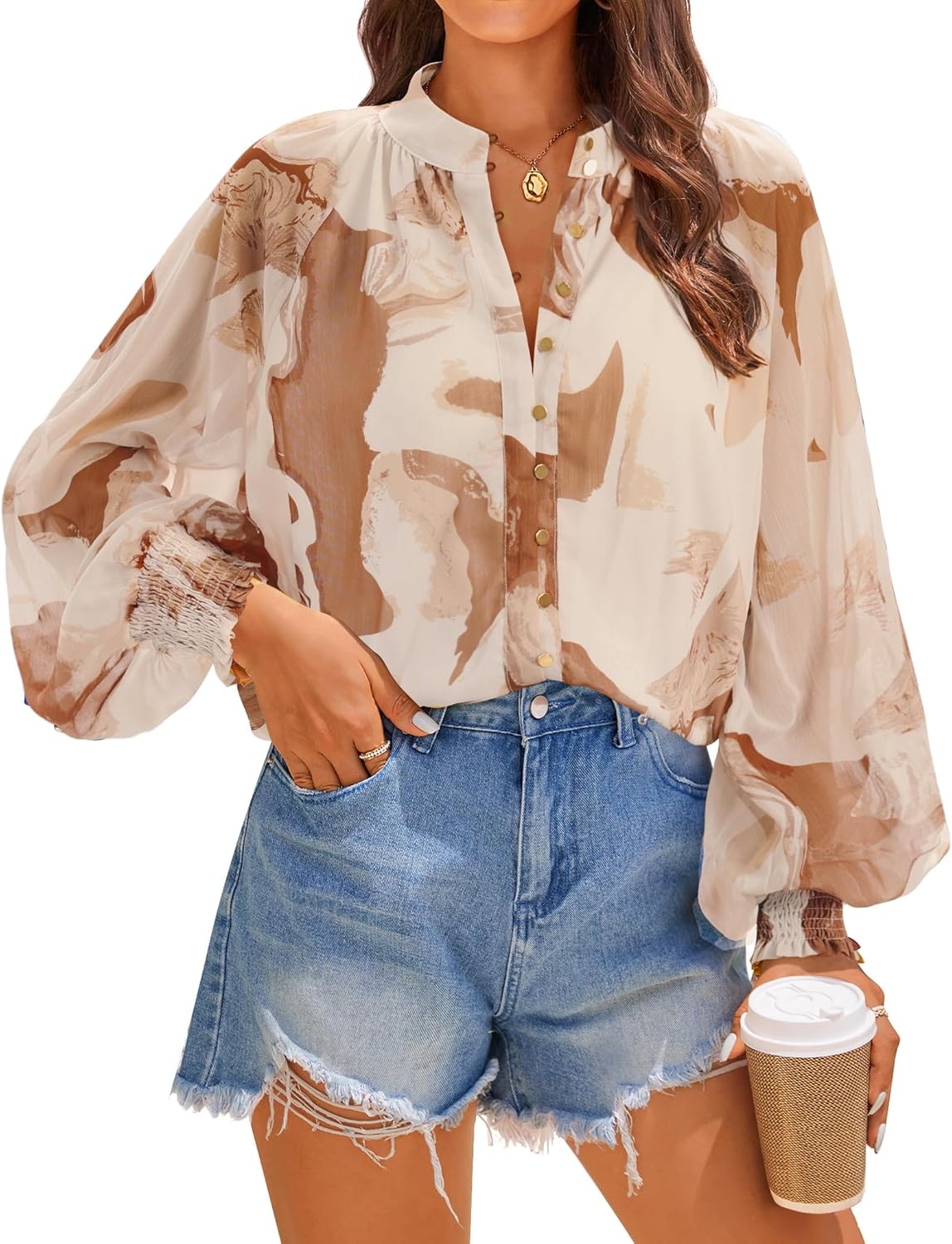 Women'S Floral Print Blouse 2025 Long Sleeve Button down Casual Fall Boho Oversized Tops Shirts