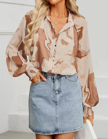 Women'S Floral Print Blouse 2025 Long Sleeve Button down Casual Fall Boho Oversized Tops Shirts