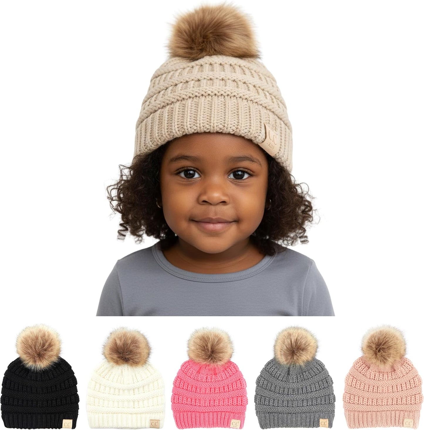 Cozy Toddler Cable Knit Pom Beanie - Warm Winter Hat for Kids