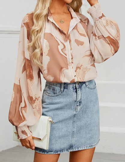 Women'S Floral Print Blouse 2025 Long Sleeve Button down Casual Fall Boho Oversized Tops Shirts