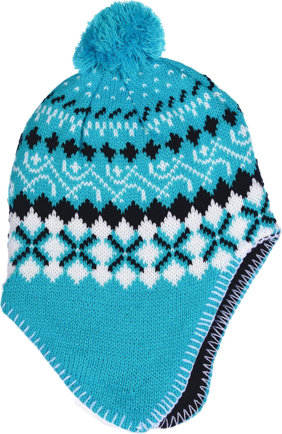 Girl'S Micro-Fleece Lined Knit Hat with Ear Flaps and Pom Top in 3 Colors