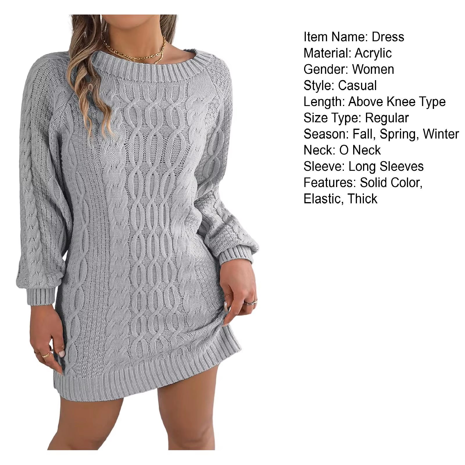 Women'S Long Sleeve Knitted Dresses Women Winter Autumn 2024 O-Neck A-Line Mini Dress Sexy Thicken Short Sweater Dress Black
