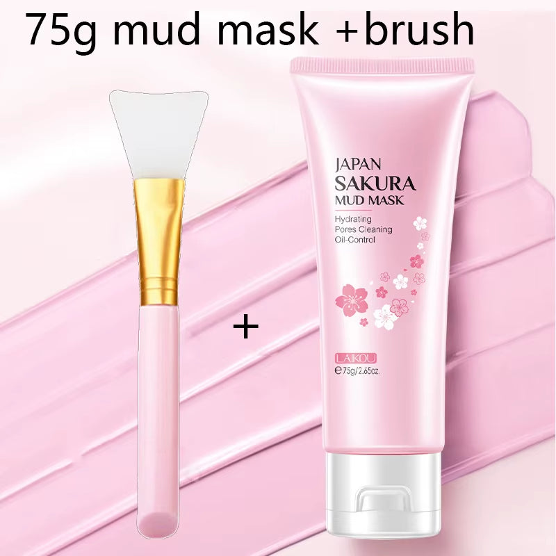 Japan Sakura Clay Mask Deep Cleansing Brightening Skin Mud Korean Face Mask Oil Control Shrink Pores Skin Care 80G