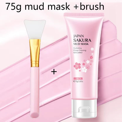 Japan Sakura Clay Mask Deep Cleansing Brightening Skin Mud Korean Face Mask Oil Control Shrink Pores Skin Care 80G
