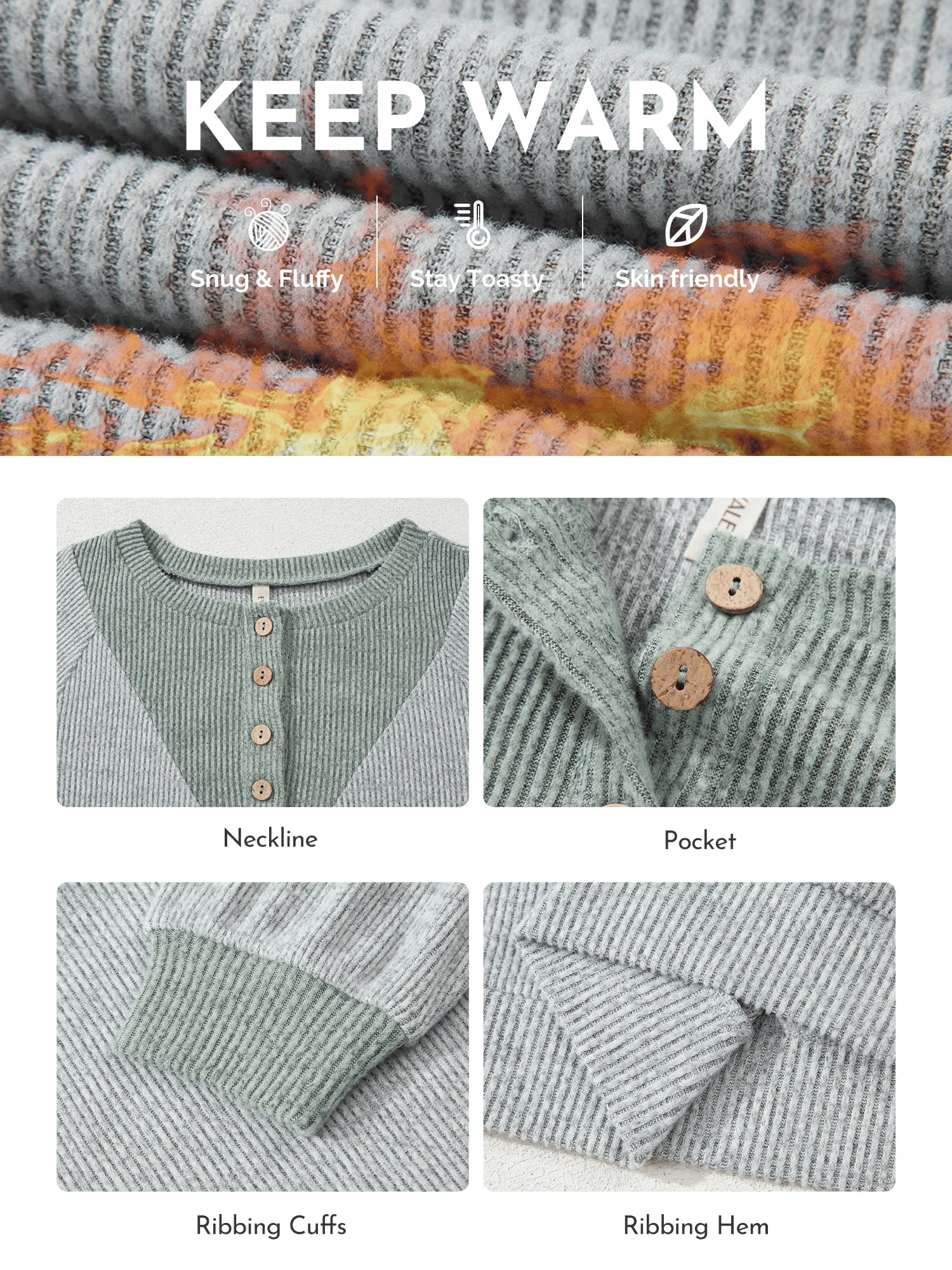 Womens Sweatshirt Ribbed Texture Button up V Neck Sweatshirts Long Sleeve Patchwork Shirts Casual Fall Pullover Tops