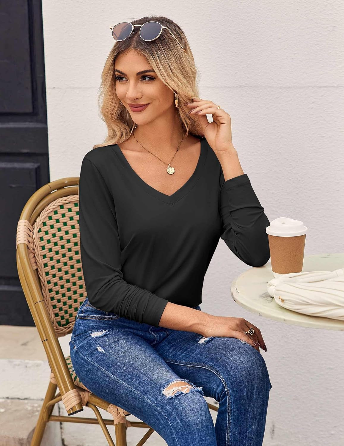Womens T Shirts Long Sleeve V Neck Basic Tee Casual Loose Fit Soft Fall Tops Outfits 2025 S-XXL