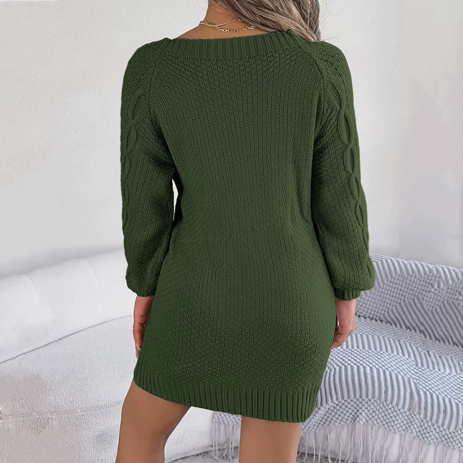 Women'S Long Sleeve Knitted Dresses Women Winter Autumn 2024 O-Neck A-Line Mini Dress Sexy Thicken Short Sweater Dress Black