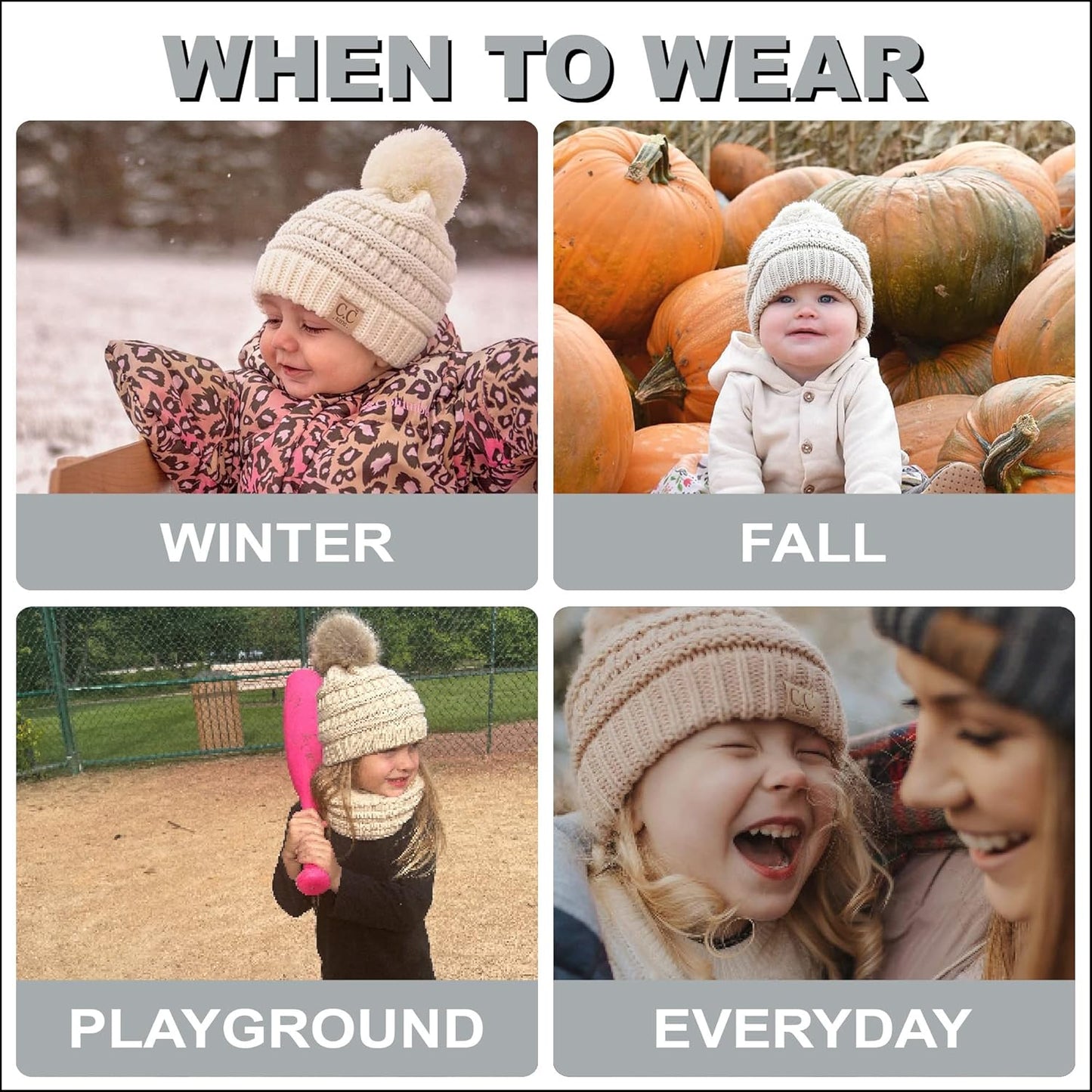 Cozy Toddler Cable Knit Pom Beanie - Warm Winter Hat for Kids